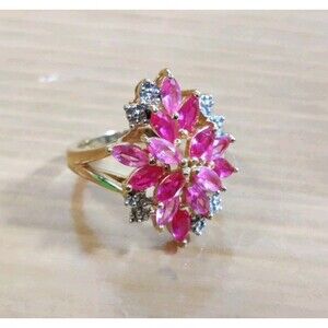 Designer PAJ Multi Pink Red Gem Gold Vermeil 925 Sterling Silver Ring  Size 7